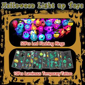 lot 1063 image: HJZIZI 60Pcs Halloween Party Favors for Kids, Light Up Rings Bulk Toys - Retail $16