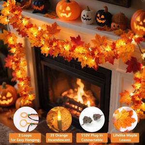 lot 1064 image: Dolunvo Fall Decor Connectable Plug-in Fall Garland with 35 Orange Bulbs - IndoorOutdoor Halloween Christmas Thanksgiving Harvest Decor, Autumn Lights for Home & Holiday D�cor - Retail $25