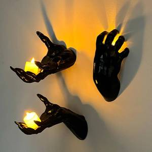lot 1119 image: Halloween Decorations Indoor Outdoor 3 Pack Wall Mount Creepy Hands&Candles - Retail $18