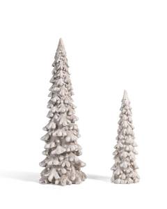 lot 1128 image: RM ROOMERS 2Pcs Resin Christmas Tree Statues Clearance, Table Top Small White Christmas Decorative Figurine Set, Indoor Artificial Xmas Tree Figurines for Desk Mantel Decor Gifts - Retail $24