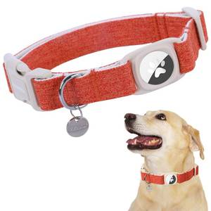 lot 114 image: DOGWONG Airtag Cotton Hemp Dog Collar, Heavy-Duty Dog Collar with Airtag Holder Fall Orange Natural Fabric Pet Dog Collars Cute Puppy Necklace for Large Dogs - Retail $15