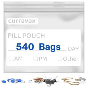 lot 122 image: Pill Bags for Travel Pill Pouch Organizer Pack of 540 BPA Free 3 x 2.75 inch Pill Pouches for Medicine Reusable with Write on Label & Waterproof Zipper Seal AM PM Pill Baggies for Vitamins by CURRAVAX - Retail $10