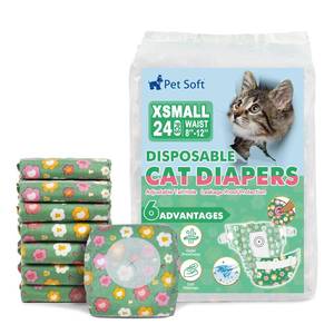 lot 124 image: Pet Soft Disposable Cat Diapers - Diaper for Female & Male Cats, Puppy Doggie Diapers for Female Dogs with Adjustable Foam Tail Hole, X-Small (24Pcs, GN Flowers) - Retail $20