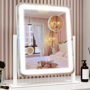lot 143 image: ROLOVE Vanity Mirror with Lights, 12.6x15 LED Makeup Mirror with Lights, Smart Touch Control 3 Color Dimmable, Lighted Desk Mirror for Bedroom, Light Up Mirror - Retail $29