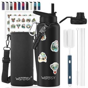 lot 148 image: 40oz Insulated Water Bottle (Cold for 48 Hrs),BPA Free&Leak Proof,Stainless Steel Water Flask,Water Jug with Straw Spout Lids for Gym,Hiking,Travel,Black - Retail $16