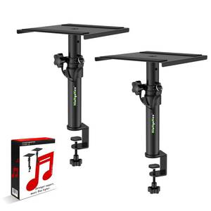 lot 150 image: NiuNyuNeu Pair of Desktop Speaker Stands 9-14 Clamp Studio Monitor Stands - Retail $21