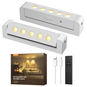 lot 153 image: LED Spotlights Indoor, Rechargeable Uplights with Daily Auto Timer, 5500mAh Battery, 3CCT, Dimmable & Remote Control, Wireless Accent Lighting for Plants, Wall Display & Artwork - Retail $32