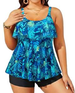 lot 161 image: Yonique Plus Size Tankini Swimsuits for Women Two Piece Ruffle Swimsuit 18W - Retail $42