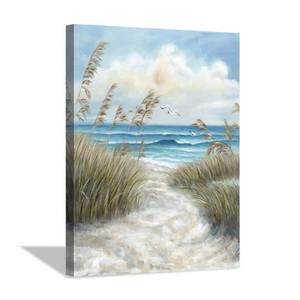 lot 169 image: Abstract Beach Picture Wall Art Sandy Path to Ocean with Sea Grass Artwork Painting for Bedroom (16 x 12 x 1 Panel) - Retail $22