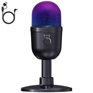 lot 176 image: LRUFOB USB Gaming Condenser Microphone for PCDesktop,192kHz24Bit,Noise Cancellation,Monitoring,Quick Mute & RGB Lighting,USB PC Mic for Laptop,Podcast,Streaming,Recording Black - Retail $12