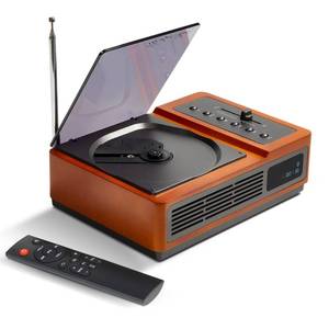 lot 218 image: R02 Retro Bluetooth CD Player for Home, FM Radio, Speakers & Remote Control - Retail $130