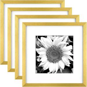 lot 238 image: Yaetm Gold 12x12 Picture Frames Set of 4, Square Frame Displays 8x8 with Mat or 12x12 without Mat, Gallery Wall Frames 12 x 12 for Wall Mounting (4 pack, Gold) - Retail $27