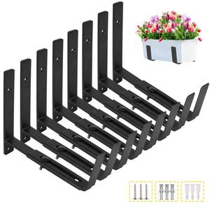 lot 249 image: LukLoy Adjustable Window Box Brackets, 8 Pack Planter Box Brackets, Black - Retail $42