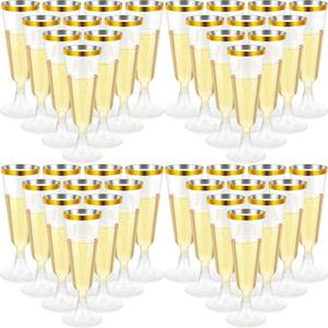 lot 255 image: CHENGU 150 Pcs Plastic Champagne Flutes Bulk, Gold, Classic - Retail $45