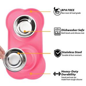 lot 265 image: Hubulk Pet Dog Bowls 2 Stainless Steel Dog Bowl with No Spill Non-Skid Silicone Mat  Pet Food Scoop Water and Food Feeder Bowls for Feeding Small Medium Large Dogs Cats Puppies (S, Pink) - Retail $8