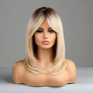lot 273 image: Tumhorn Long Blonde Wig with Bangs Middle Part Natural Looking Heat Resistant Synthetic Wig for Daily Party Use - Retail $23