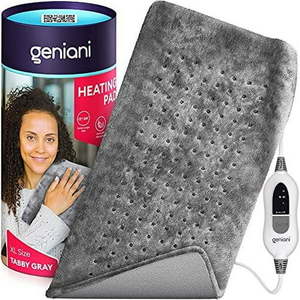 lot 283 image: GENIANI Extra Large Electric Heating Pad for Back Pain and Cramps Relief - Auto Shut Off - Soft Heat Pad for Moist & Dry Therapy (Tabby Gray) - Retail $62