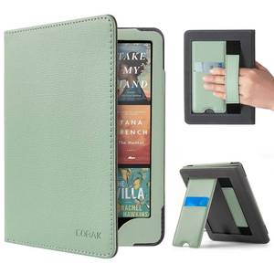 lot 292 image: CoBak Case with Stand for Kindle Paperwhite 12th Gen 2024 Released (7) & Kindle Colorsoft Signature Edition - Durable PU Leather Cover with Auto Sleep Wake, Card Slot, Hand Strap Feature, Sage Green - Retail $10