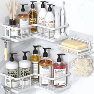 lot 293 image: YASONIC Corner Shower Caddy Adhesive, 100% Rustproof Shower Organizer with Soap Holder, No Drill Shower Shelf for Inside Shower, Wall-Mounted Shower Storage for Homes (3 Pack, White) - Retail $23