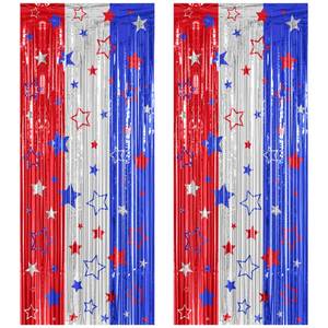 lot 294 image: ZATAYE 2 Pack Red Silver Blue Foil Curtain Streamer Decorations - Retail $10