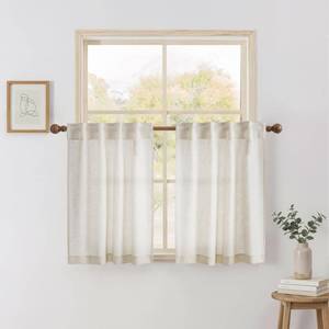 lot 319 image: NICETOWN Linen Kitchen Curtains 36 Inch Length, Light Filtering Privacy Small Cafe Curtains 42 W, Linen Textured Elegant Short Window Treatments for Country Farmhouse Bedroom - Retail $15