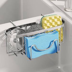 lot 327 image: SWTYMIKI Sponge Holder for Kitchen Sink - Movable Kitchen Sink Caddy with M Shape Hook Stainless Steel Hanging Sponges Caddy Organizer in Double Bowl Sinks Depth3.15in, Middle divider