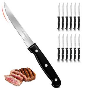 lot 330 image: Upgraded Steak Knives Set of 8, Uncoated Stainless Steel Serrated Steak Knife Set, 4.5 Inch Steak Knife with Ergonomic Handle and Sharp Blades, Dishwasher Safe Dinner Knives for Kitchen, Restaurant - Retail $1,582