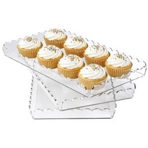 lot 339 image: 3 Pack Acrylic Serving Trays for Party, 12.9 x 7.1 Inch Scalloped Clear Serving Platter for Food Coffee Tea Snack, Catering Dessert Tray for Cupcake Fruit Party Table Decor (Tray-Clear) - Retail $24