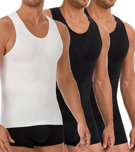 lot 344 image: JESIDO 3 Pack Compression Shirt Mens Tummy Control Body Shaper Tank Top Large  - Retail $25
