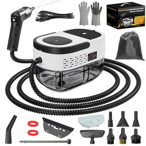 lot 361 image: Pre Owned Handheld Steam Cleaner for Home, 2500W High Temperature Pressurized Machine, 1.6L Water Tank, Handle-controlled Steam Output, Portable Cleaning Steamer for Car, Bed Bugs, Furniture, Grout (White) - Retail $60