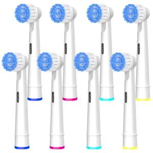 lot 369 image: Pro Sensitive Gum Care Replacement Brush Heads Compatible with Oral-B Electric Toothbrushes, 8 Pack High Density Extra Soft Bristles Toothbrush Heads Refill, White - Retail $10