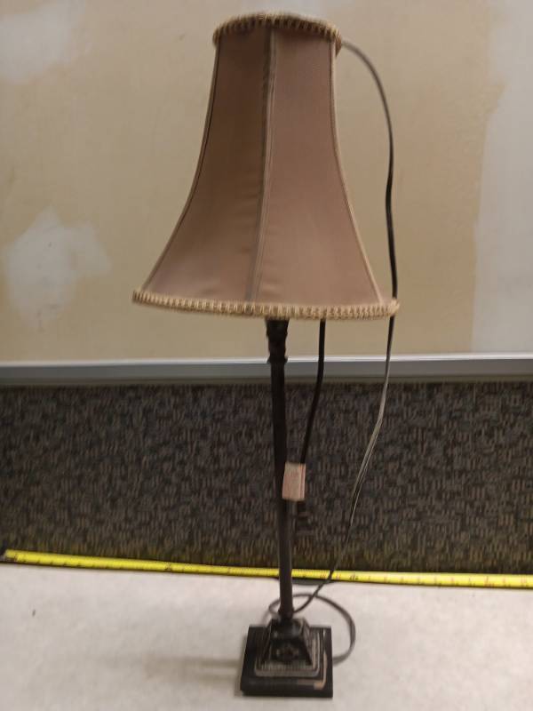 lot 1042 image: Table Lamp w Yellowish Gold Shade & Ornamental Base