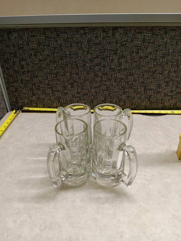 lot 1082 image: Glass Beer Mug Set 4-Piece w Handles