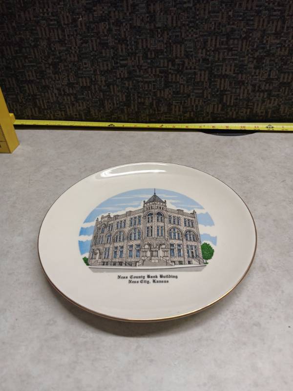 lot 1103 image: Ness County Bank Building Ceramic Plate Ness City Kansas