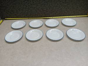 lot 1286 image: Corelle by Corning Saucers Set of 8 White Blue Rim