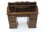 Wooden Roll-Top Desk with Hutch and Drawers