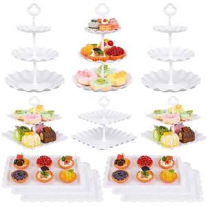 lot 379 image: Jaevorite 12-Pack Dessert Table Display Set, 6 Cupcake Stands and 6 Dessert Trays, Plastic Dessert Display Stands and Cake Stand, Treat Table Displays Set for Wedding, Baby Shower, Tea Party (White) - Retail $26