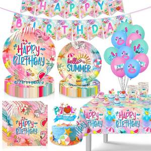 lot 383 image: Summer Pool Birthday Decorations Swimming Pool Tableware Set Serves 20 - Retail $10