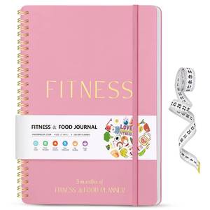 lot 388 image: Fitness & Food Journal for Women, Undated 150-day Workout & Wellness Planner with Measuring Tape, Pink Weight Loss Journal for Setting Goals Tracking Exercise Training Diet Progress (9.5����7����) - Retail $10