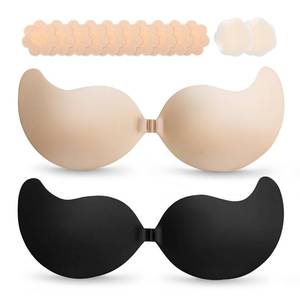 lot 395 image: Cmojsk Strapless Sticky Push-Up Bra for Women,Adhesive Invisible Backless Nipple Covers,2 Pair BlackBeige Size D - Retail $15