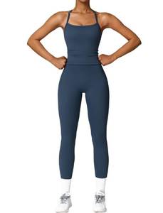 lot 400 image: Pre Owned Womens Workout Sets Two Piece Seamless Stretch Cross Back Tank Top Matching Tummy Control High Waist Leggings Set 2 Piece For Women Gym Yoga Active Wear Outfits Athletic Work Out Clothes Dark Blue XS - Retail $39