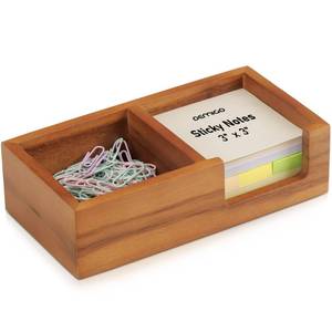 lot 402 image: Demigo Acacia Wood Sticky Note Holder, 3x3 in Note Organizer, 2-Compartment - Retail $15
