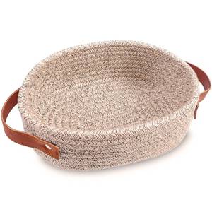 lot 407 image: ABenkle Small Woven Basket, Mini Cotton Rope Storage Basket, Tiny Easter Basket, Shelf Basket, Oval Decorative Toy Dog Cat Basket for Nursery, Empty Gift Basket, 9.4 x 5.9 x 3.9 XS - Retail $10