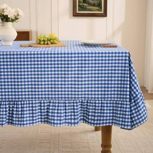 lot 408 image: Romanstile Gingham Ruffled Tablecloth Rectangle, 60 x 84 Inch, Blue - Retail $33