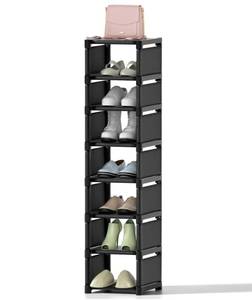 lot 422 image: XXXAXXX Space-Saving 8-Tier Vertical Shoe Rack, Stackable Narrow Shoe Organizer with Dustproof Fabric Shelves, Sturdy Metal Frame Storage for Entryway Closet Dorm Apartment Small Spaces - Retail $18