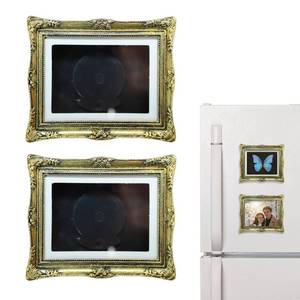 lot 424 image: PYOAGT 2 Pack Magnetic Picture Frames for Refrigerator - 3.5 x4.5 Inch Frame (Display 2 x3 ) , Vintage Mini Picture Frames Retro Small Magnetic Photo Frames for Kitchen Decor, DIY Fridge Magnets, Home Office Decorative Gift (Aged Gold) - Retail $10