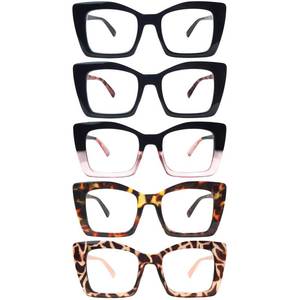 lot 429 image: VIGOALOR Reading Glasses for Women 5 Pack lue Light Blocking Oversized Square Computer Spring Hinge Readers (5 Mix, 2.0, multiplier_x) - Retail $20