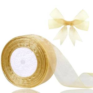 lot 450 image: Hiswan Gold Sheer Organza Ribbon for Gift Wrapping 1.5 inch 50 Yards - Retail $9