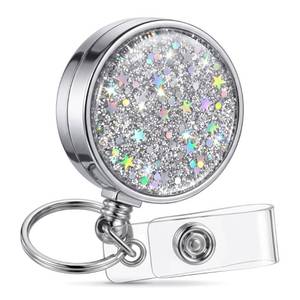 lot 459 image: Retractable Badge Holder, Retractable Badge Reels,Lightweight Plastic Badge Reel Card Holder with Key Ring Backing Belt Clip for Nurse,Volunteer,Teacher,Student(1 Pack Silver) - Retail $6