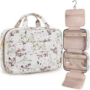 lot 464 image: BAGSMART Toiletry Bag Travel Bag with Hanging Hook, Water-resistant Makeup Cosmetic Bag Travel Organizer for Accessories, Shampoo, Full-size Container, Toiletries (Beige Ditsy Floral, Large) - Retail $28